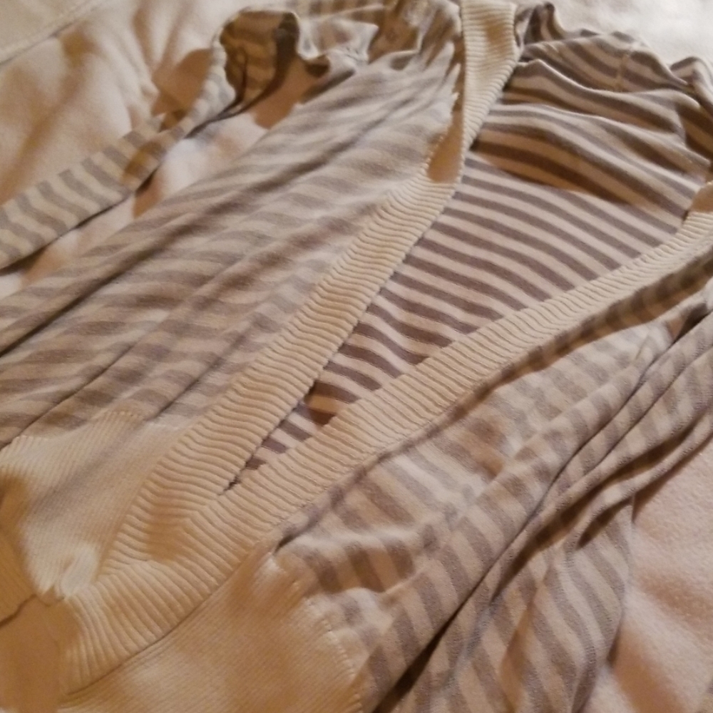 GIFTED Element Asym Cardigan Hooded White/Gray Stripe S